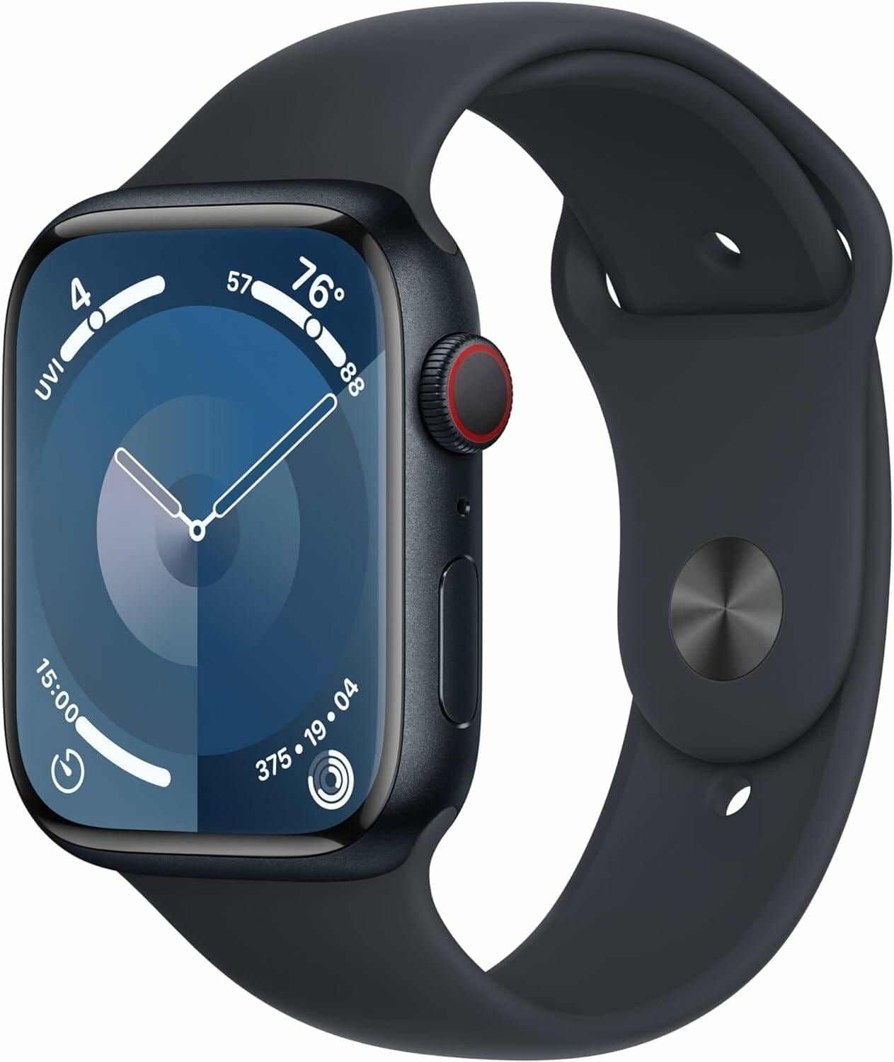 Apple Watch Series 9 [GPS + Cellular 45mm] Smartwatch with Midnight Aluminum Case with Midnight Sport Band S/M. Fitness Tracker, Blood Oxygen ECG Apps, Always-On Retina Display