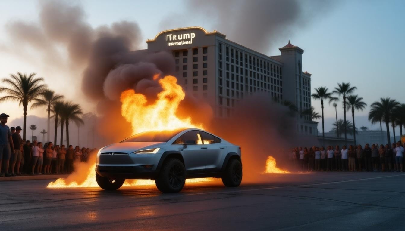 Explosive Incident: Tesla Cybertruck Catches Fire Outside Trump International Hotel, Eyewitnesses React